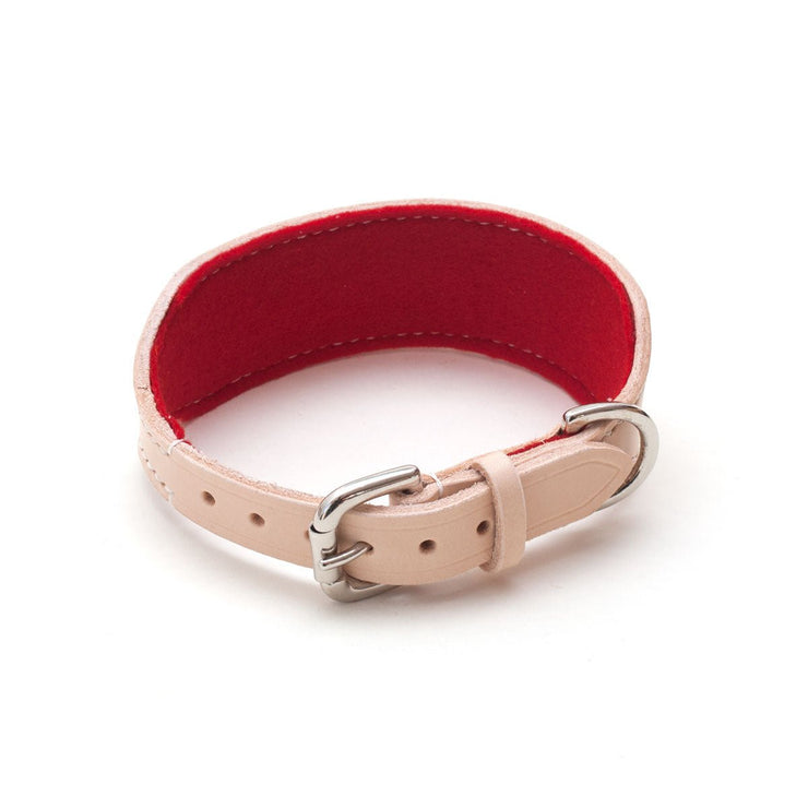 Natural Leather Hound Collar : Red Felt - Absurd Design