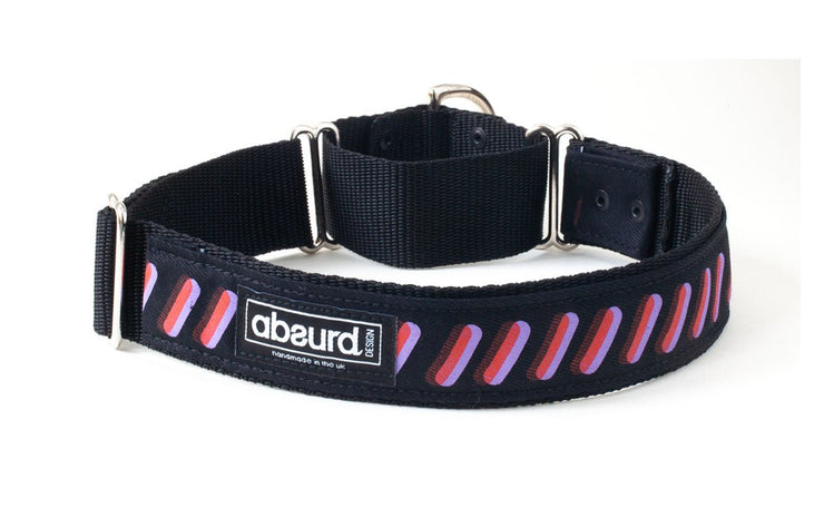 purple and orange bold design on martingale dog collar