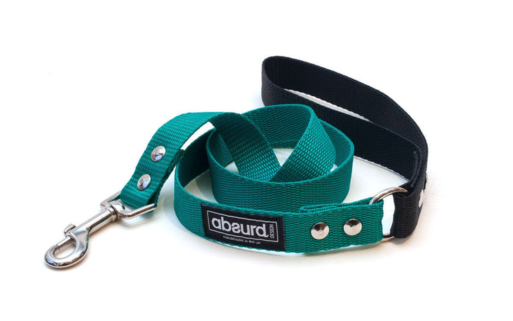emerald green lead with black handle and silver trigger hook