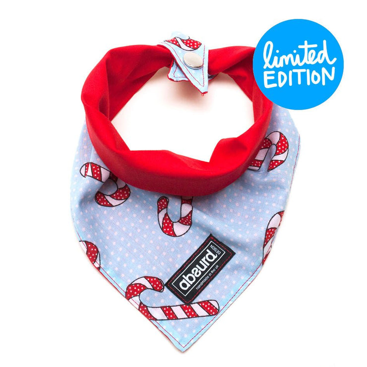 reversible bandana, candy cane pattern to red side