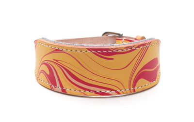 Style Firecracker, red and yellow leather Sighthound collar 
