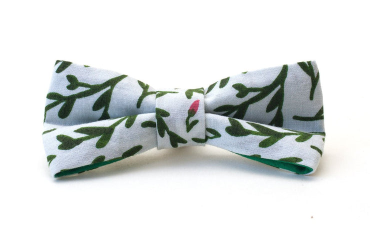 Handmade fabric dog bow, floral green and white 
