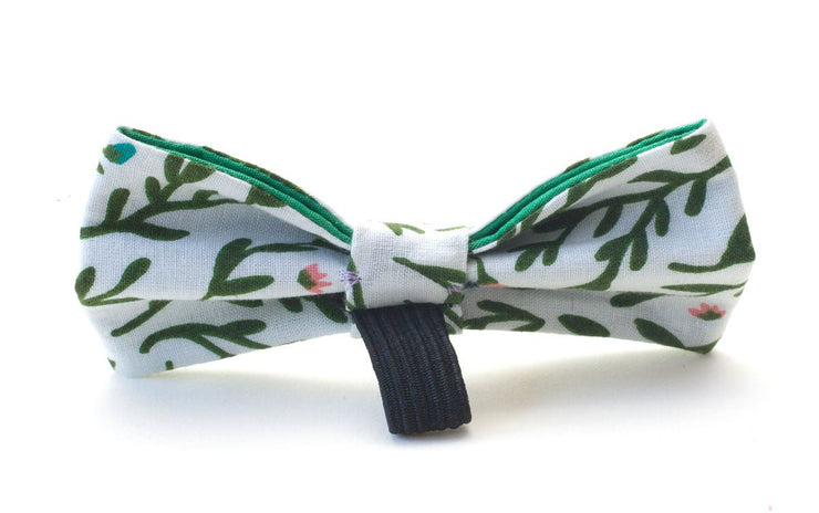 Flora fabric dog bow showing elastic loop