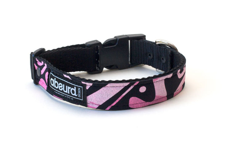 black neoprene dog collar pretty pink screen printed design