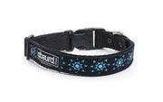 black neoprene dog collar with cool funky teal design