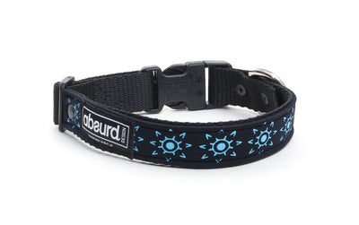black neoprene dog collar with cool funky teal design