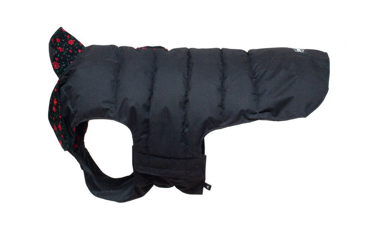 Designer Waterproof Dog Coat: Black/Floral Corduroy - Absurd Design