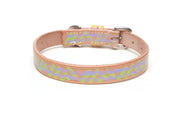 Mojito painted leather dog collar, green and violet pattern