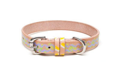 Mojito Painted Leather Dog Collar with buckle and D ring