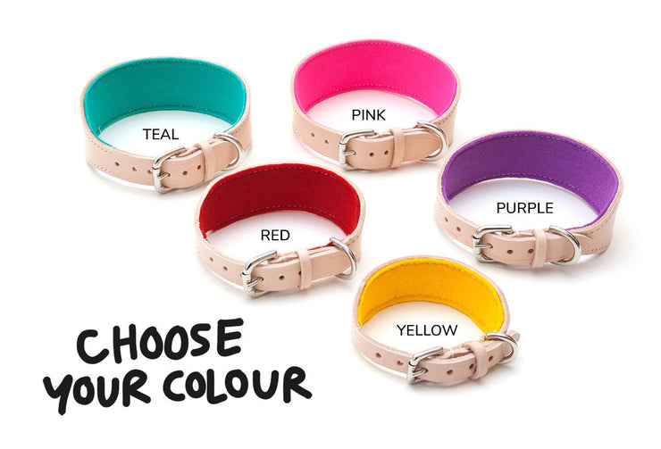 Natural Leather Hound Collar: Yellow Felt - Absurd Design