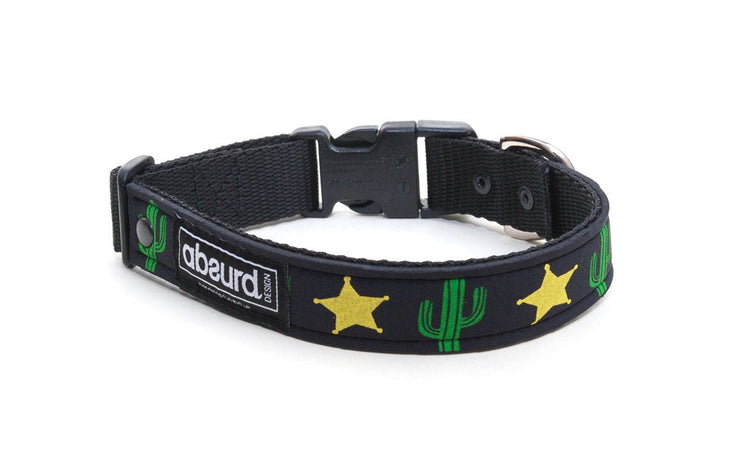 neoprene dog collar with cactus and sheriff badge design