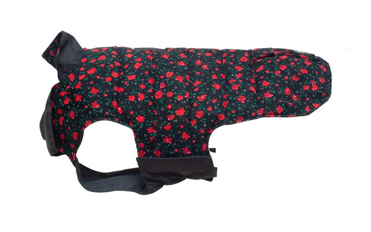 Designer Waterproof Dog Coat: Black/Floral Corduroy - Absurd Design