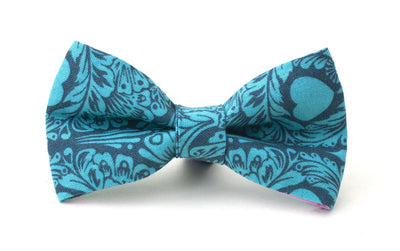 Teal patterned fabric dog bow