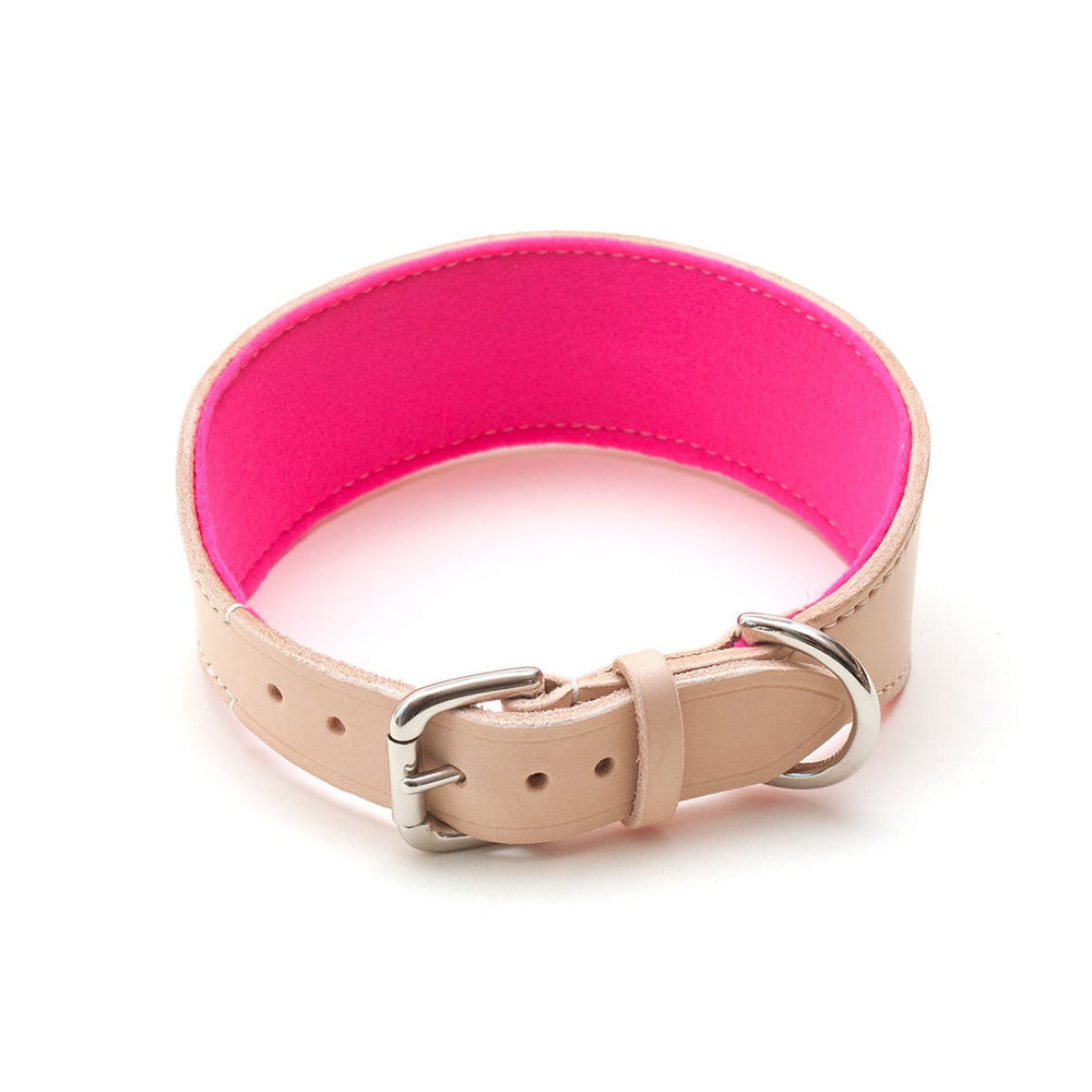 Natural Leather Hound Collar: Pink Felt - Absurd Design