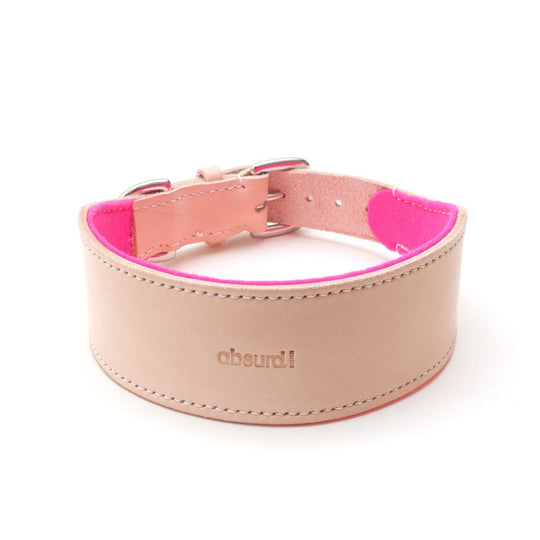 Natural Leather Hound Collar: Pink Felt - Absurd Design