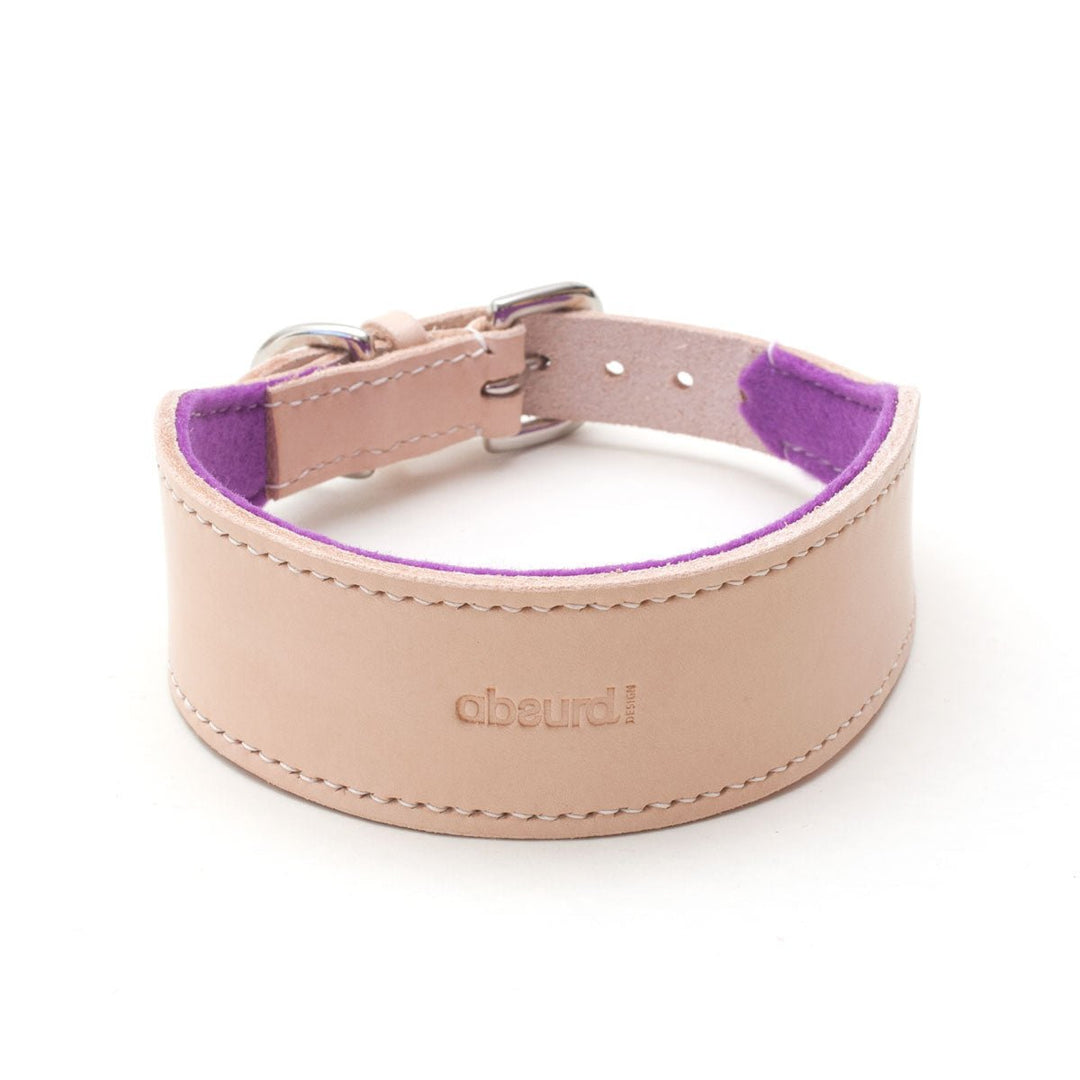 Natural Leather Hound Collar : Purple Felt - Absurd Design