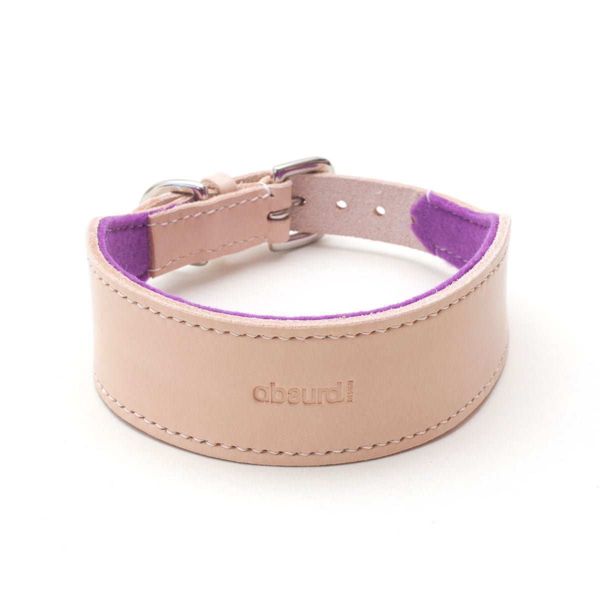 Natural Leather Hound Collar : Purple Felt - Absurd Design