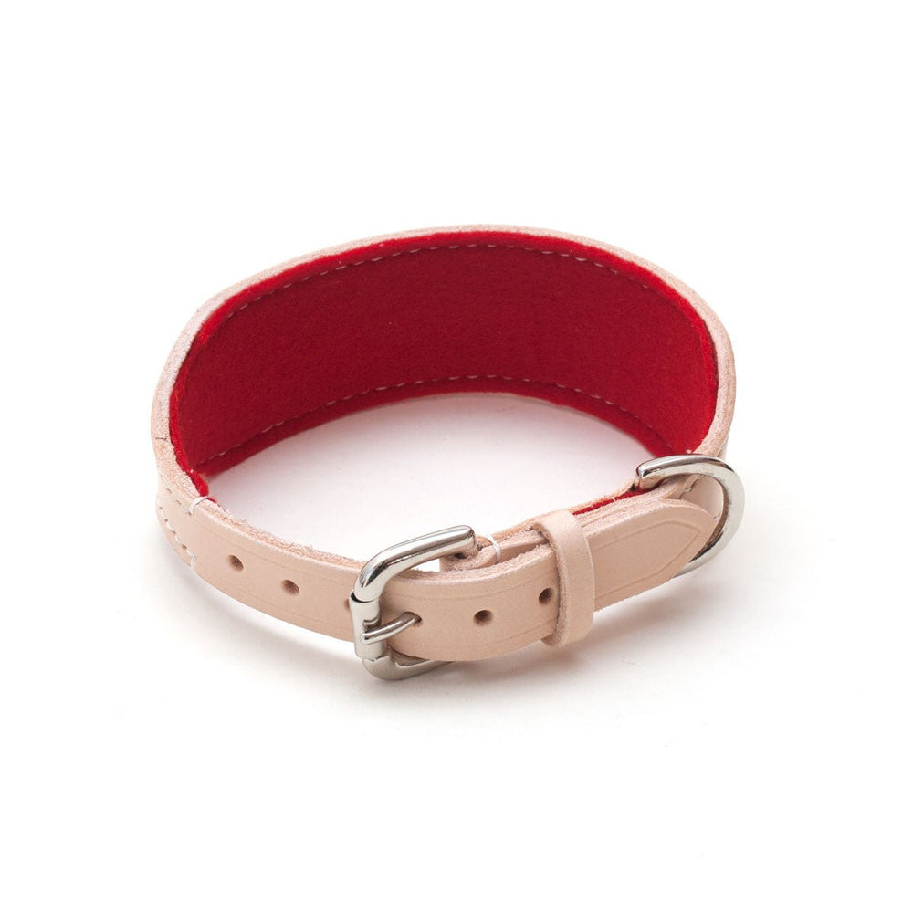 Natural Leather Hound Collar : Red Felt - Absurd Design