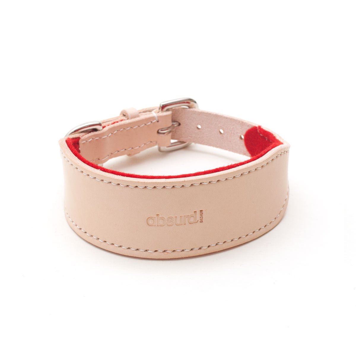 Natural Leather Hound Collar : Red Felt - Absurd Design