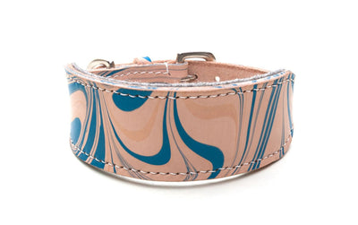 Style Siren, blue marbled leather Sighthound collar 
