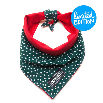 winter festive reversible dog bandana, press stud or tie knot