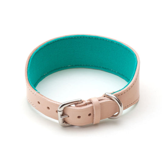 Natural Leather Hound Collar: Teal Felt - Absurd Design