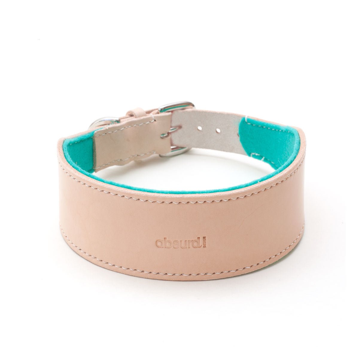 Natural Leather Hound Collar: Teal Felt - Absurd Design