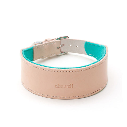 Natural Leather Hound Collar: Teal Felt - Absurd Design