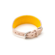 Natural Leather Hound Collar: Yellow Felt - Absurd Design