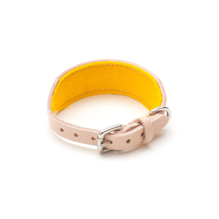 Natural Leather Hound Collar: Yellow Felt - Absurd Design