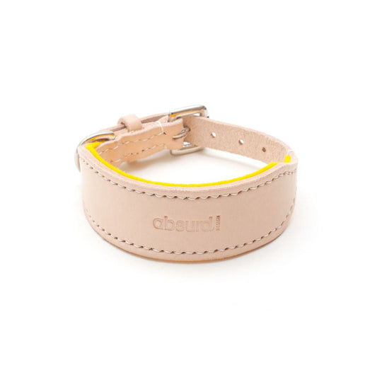 Natural Leather Hound Collar: Yellow Felt - Absurd Design