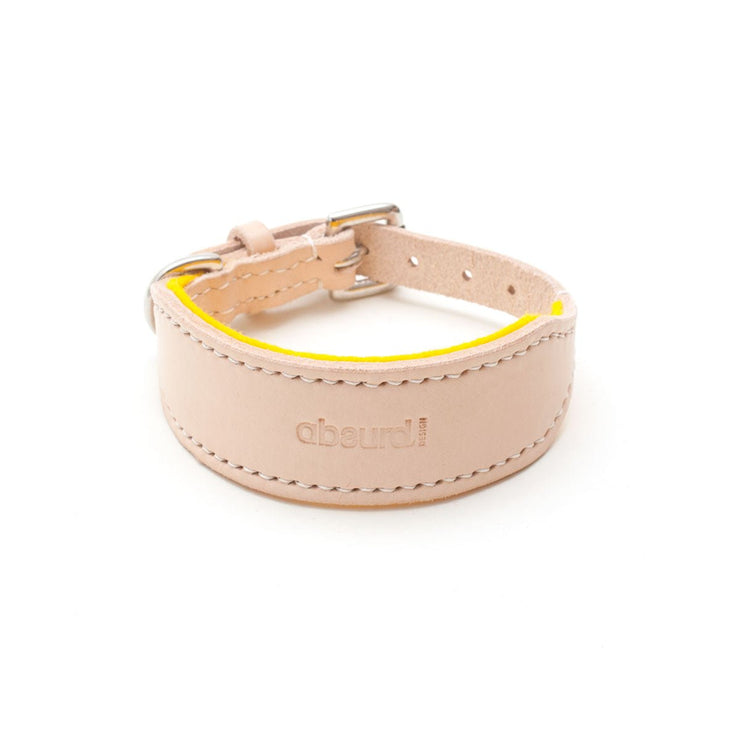 Natural Leather Hound Collar: Yellow Felt - Absurd Design